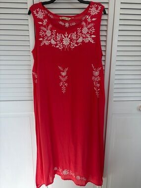 Anandas Collection Womens Lg Sleeveless Embroidered Midi Dress Orange White Boho